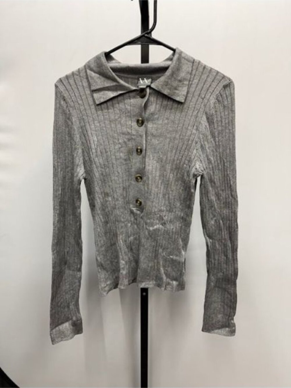 Worthington Grey Ribbed Collared Button Sweater
